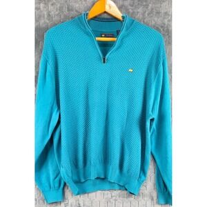 JACK NICHOLAS Men's Large Turquoise Blue 1/4 Zipper Front Sweater Cotton Blend